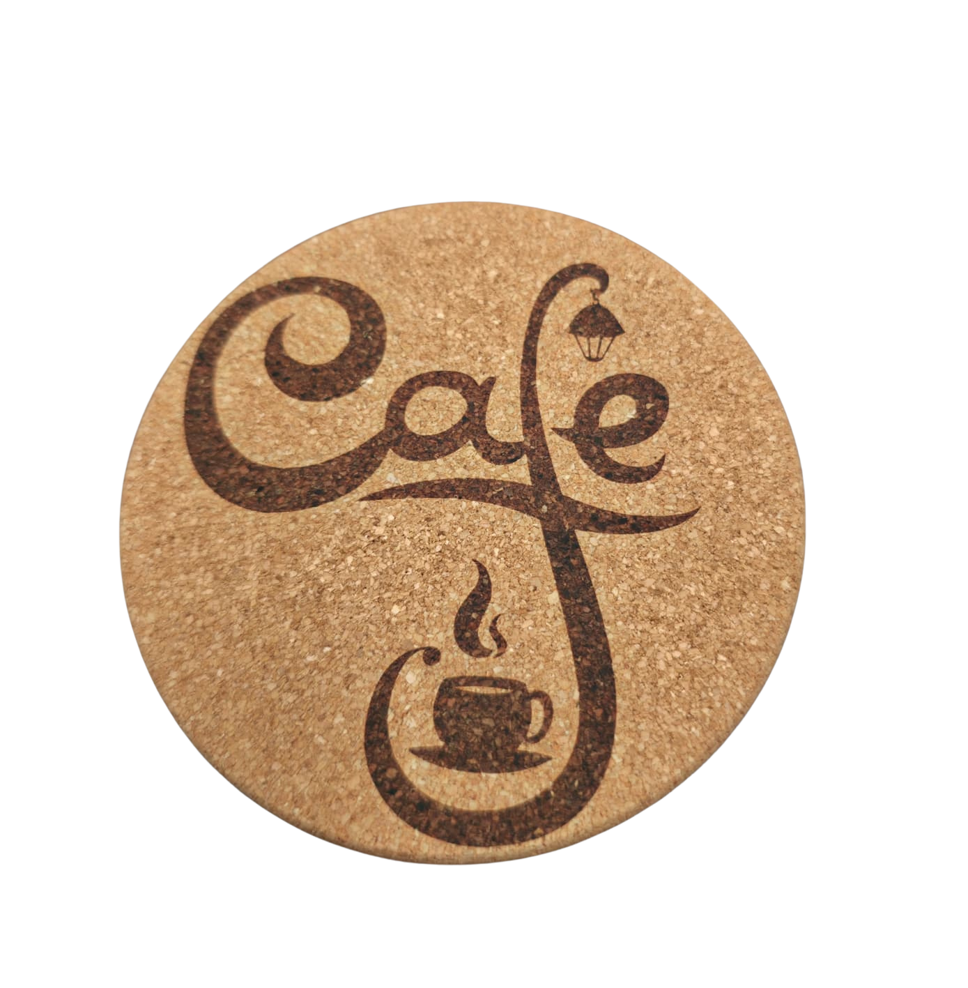 Set of 4 Laser-Engraved Cork Coffee Coasters – Rustic Café Aesthetic