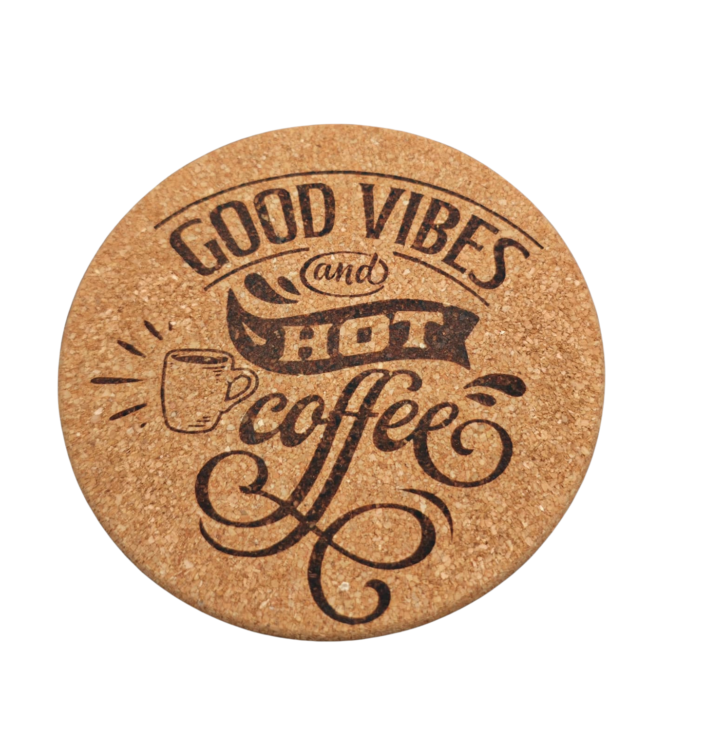Set of 4 Laser-Engraved Cork Coffee Coasters – Rustic Café Aesthetic