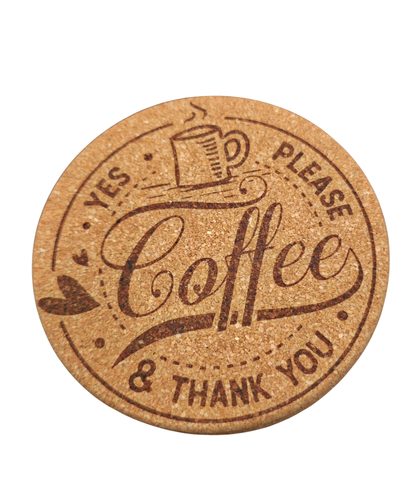Set of 4 Laser-Engraved Cork Coffee Coasters – Rustic Café Aesthetic