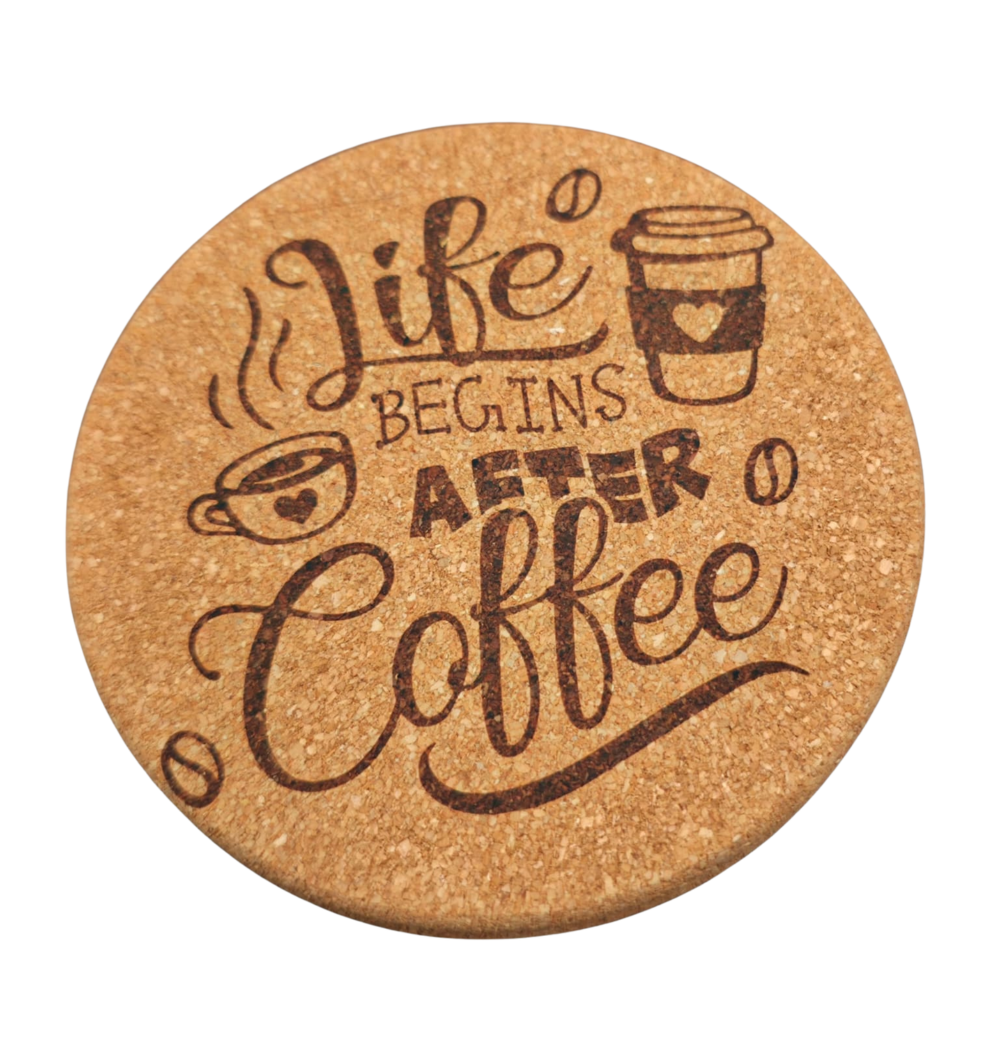 Set of 4 Laser-Engraved Cork Coffee Coasters – Rustic Café Aesthetic