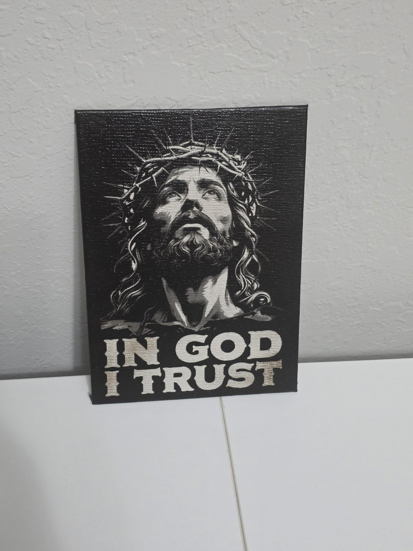 "In God I Trust" Laser-Engraved Canvas – Intricate Faith-Based Art