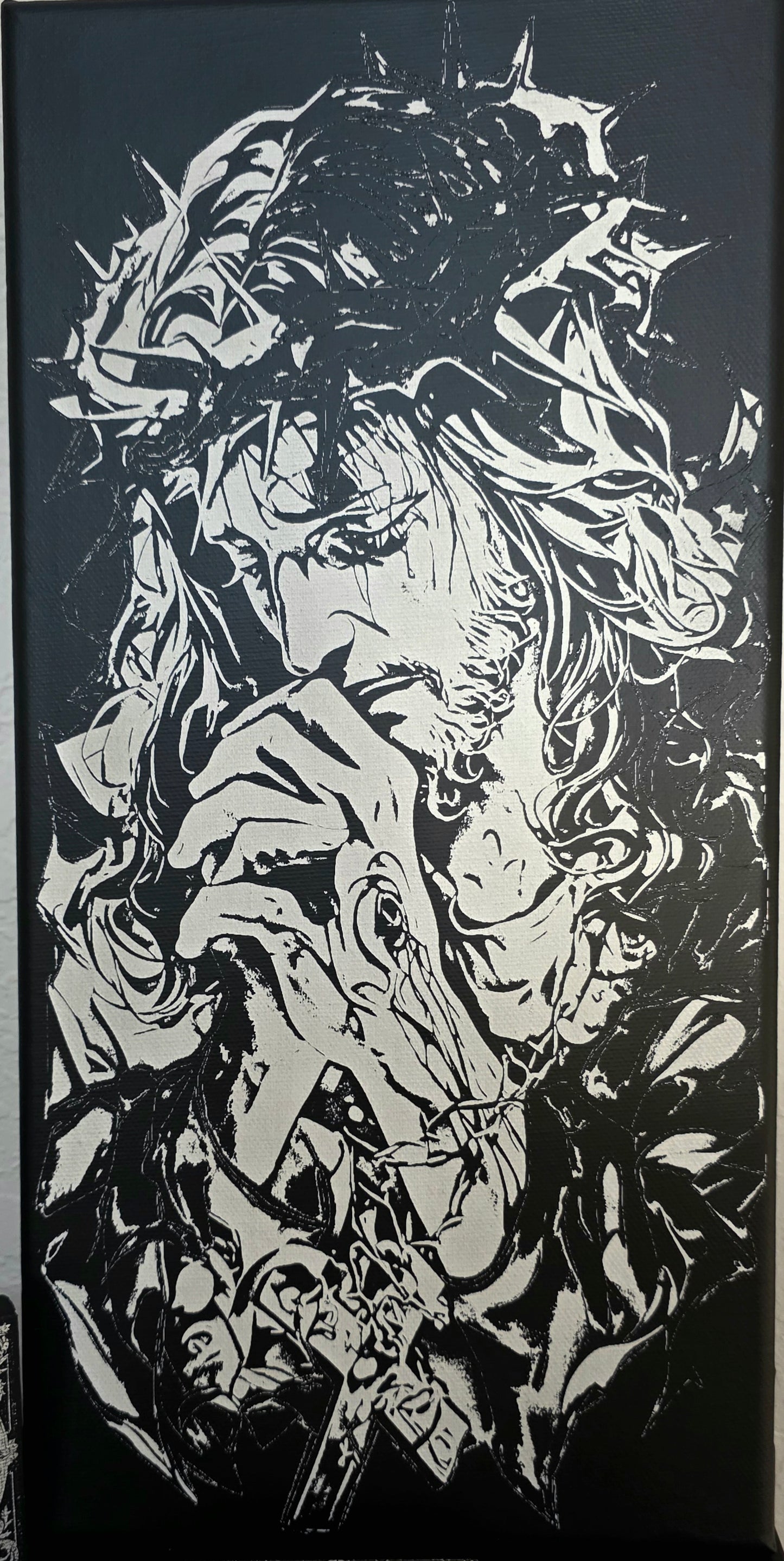 Engraved Jesus Wall Art – Crown of Thorns Black & White – Laser Engraved Religious Canvas / Wood Decor