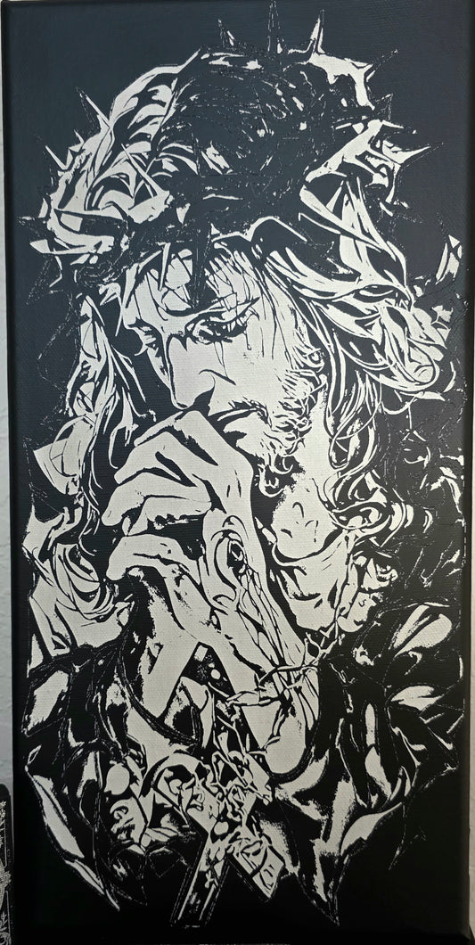 Engraved Jesus Wall Art – Crown of Thorns Black & White – Laser Engraved Religious Canvas / Wood Decor
