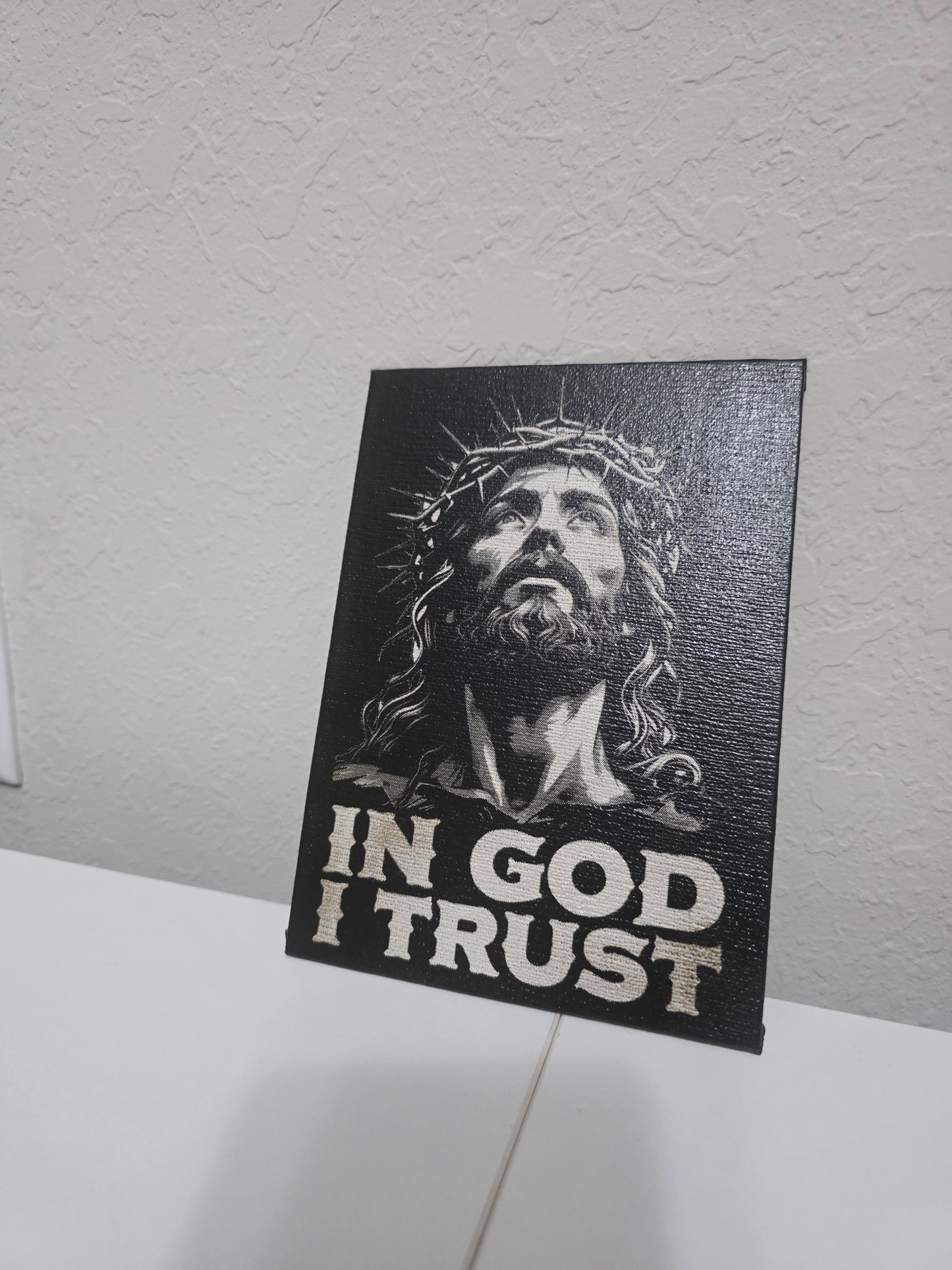 "In God I Trust" Laser-Engraved Canvas – Intricate Faith-Based Art