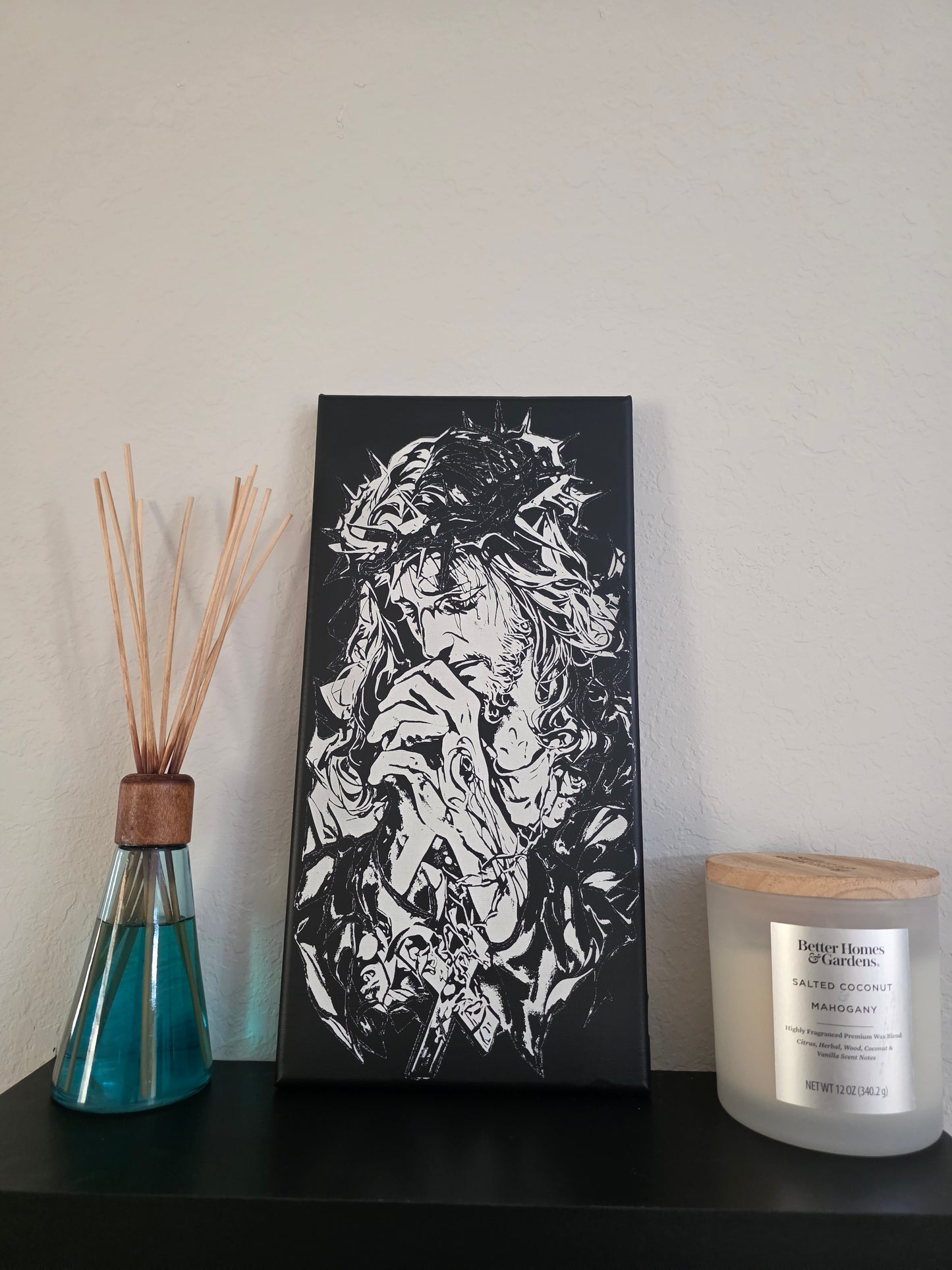 Engraved Jesus Wall Art – Crown of Thorns Black & White – Laser Engraved Religious Canvas / Wood Decor