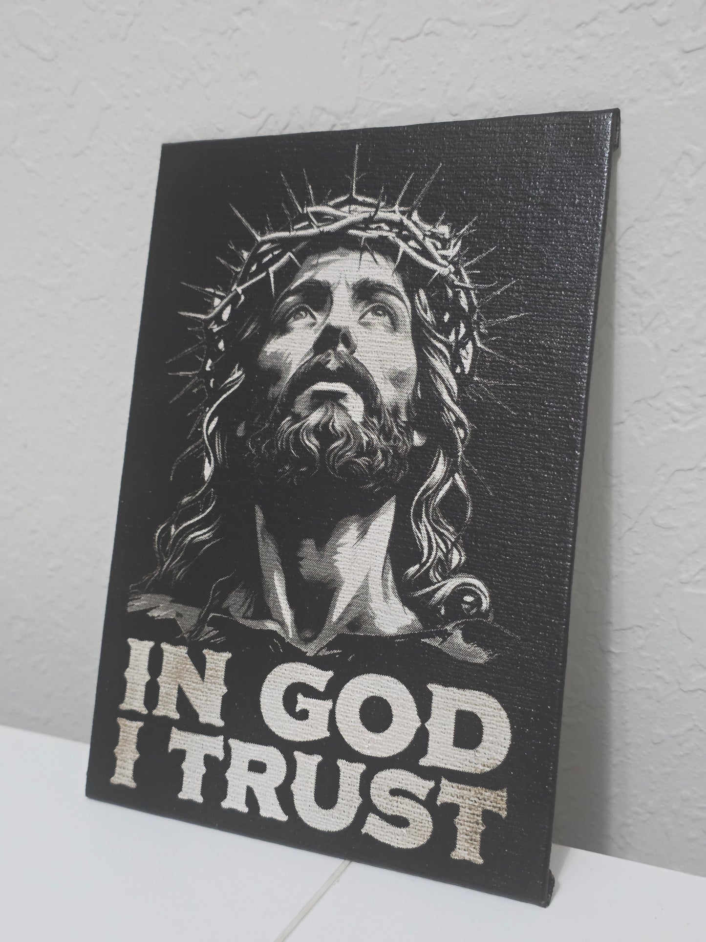 "In God I Trust" Laser-Engraved Canvas – Intricate Faith-Based Art