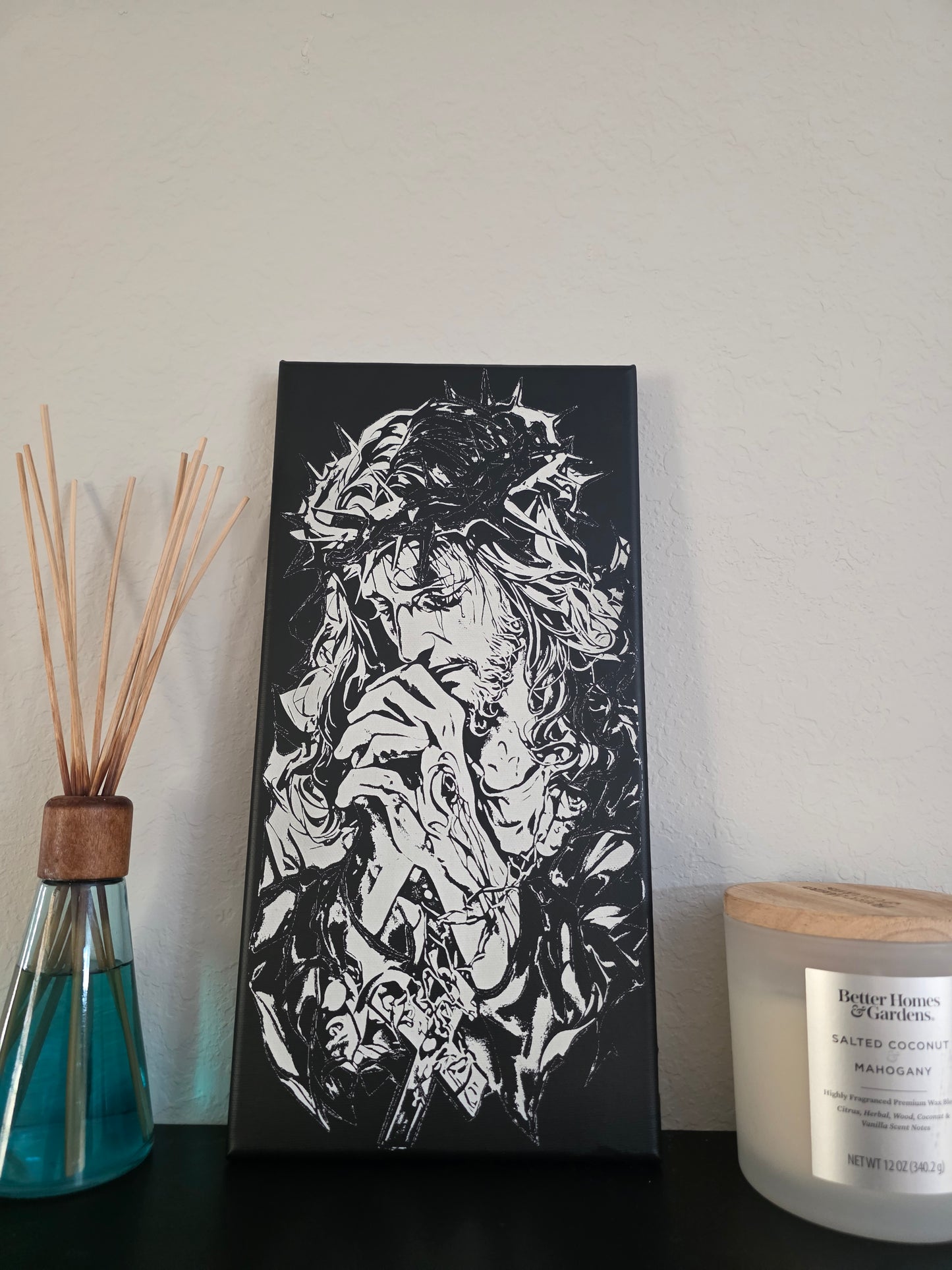 Engraved Jesus Wall Art – Crown of Thorns Black & White – Laser Engraved Religious Canvas / Wood Decor